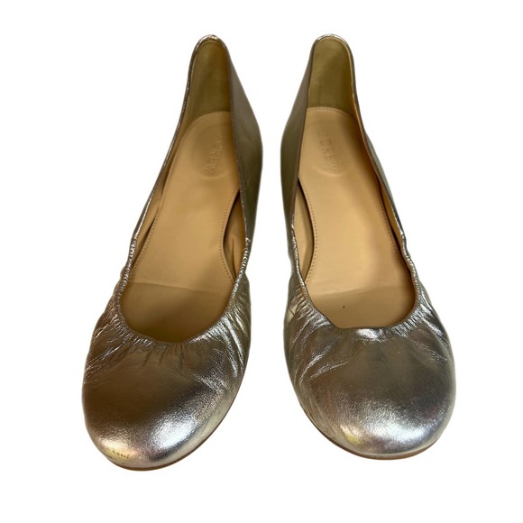 J. Crew CeCe Metallic Ballet Flats Champagne Gold size 8.5 School Work Slip Ons